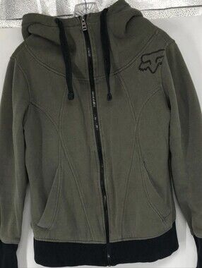 Fox Mens Green Long Sleeve Regular Fit Pockets Full-Zip Hoodie Size Medium